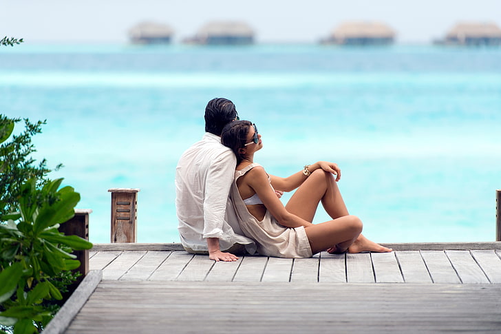 summer, couple, sea, love, sitting, leisure activity, relaxation