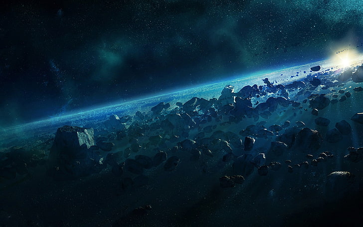 galaxy illustration, space, space art, asteroids, night, star - space, HD wallpaper