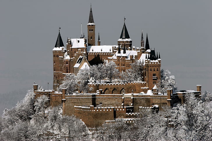 Hohenzollern Castle In Winter, trees, architecture, germany, snow