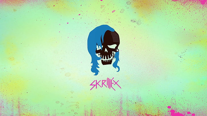 blue and black Skrillex wallpaper, Suicide Squad, green, skull