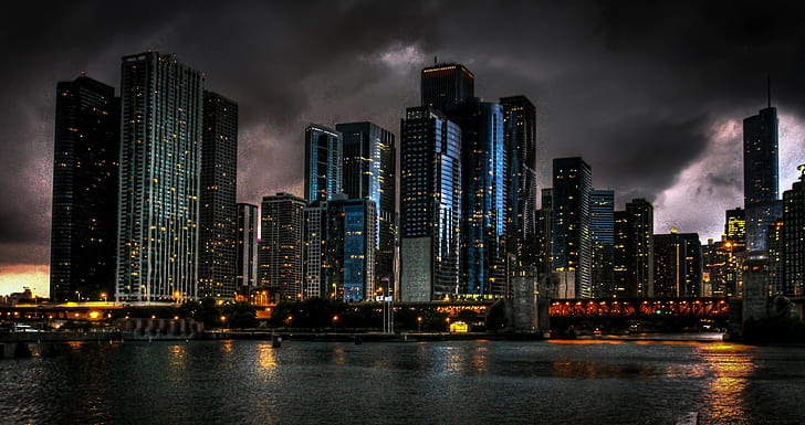 wide angle photo of concrete high-rise buildings near body of water, HD wallpaper