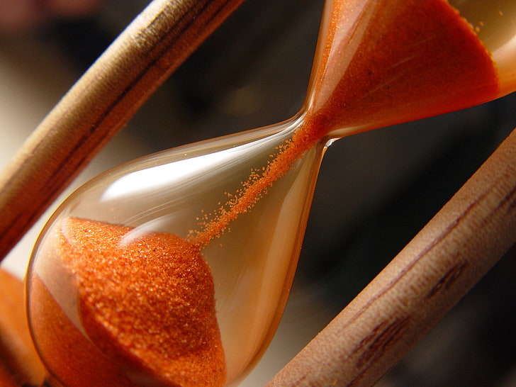 clear hour glass, sand, macro, time, watch, hourglass, timer, HD wallpaper
