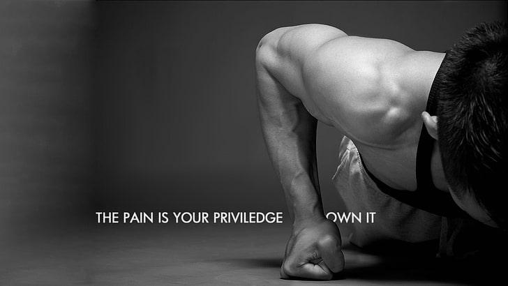 The Pain is your Privilege own it, muscles, men, typography, monochrome