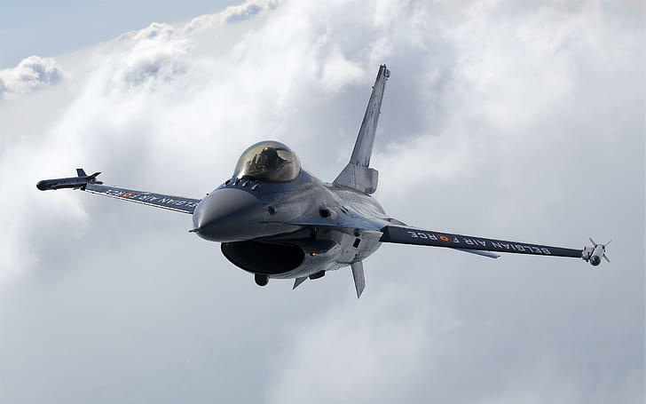 Belgian F16, gray fighter plane, jet fighter, aircraft, HD wallpaper