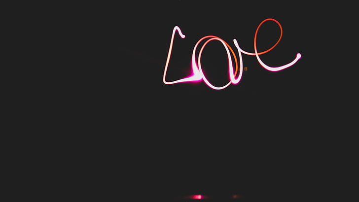 Love text Wallpaper 4K, Pink text, Dark background