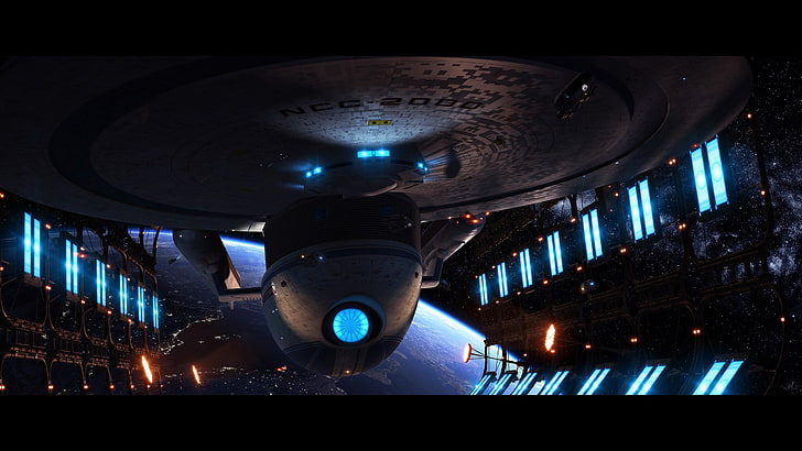 Star Trek, USS Excelsior, science fiction, spaceship, night, HD wallpaper