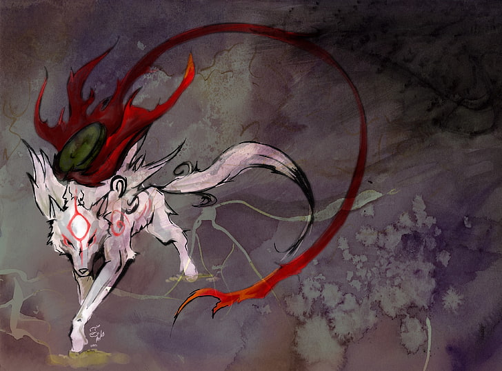 white and red fox painting, Okami, creativity, art and craft
