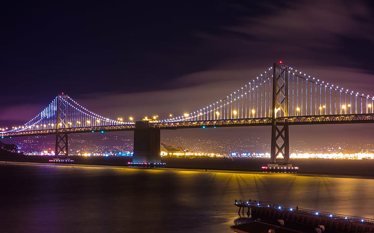 suspension bridge, San Francisco Bay Bridge, at Night, sf, telenav