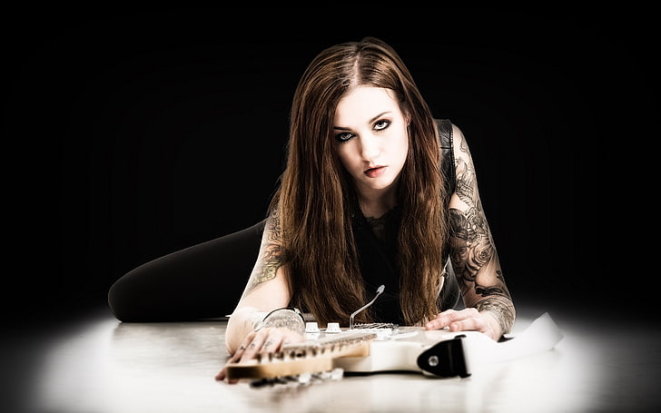 guitar, women, model, portrait, one person, looking at camera