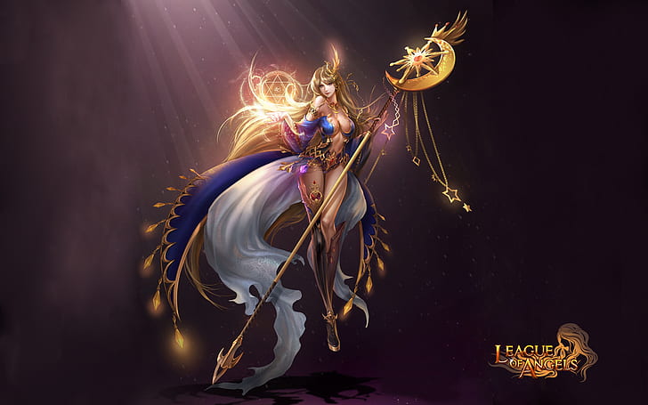League of Angels-Varda-elegant girl-goddess of the stars spear-scepter symbol for power-HD Desktop Backgrounds free download-1920×1200
