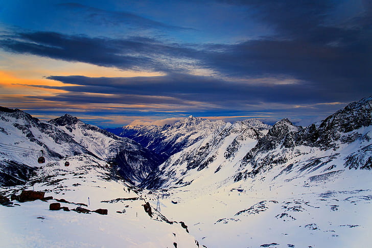 mountain surround by snow under blue skies, Stubaital, Austria, HD wallpaper