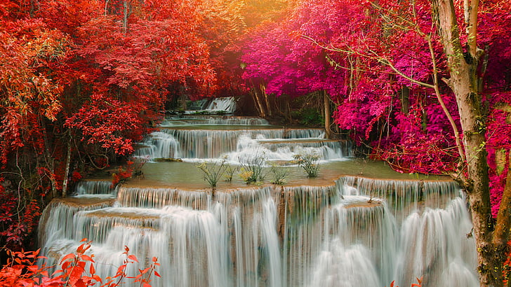 si sawat, deep forest, landscape, asia, paradise waterfall, HD wallpaper