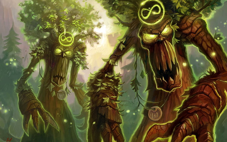 two brown forest guardian characters, hearthstone, druid, soul of the forest