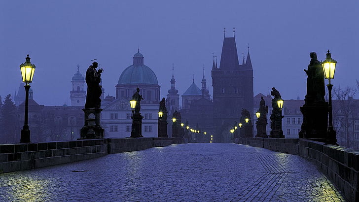Prague Czech Republic Dusk Charles Bridge For Android, cities, HD wallpaper