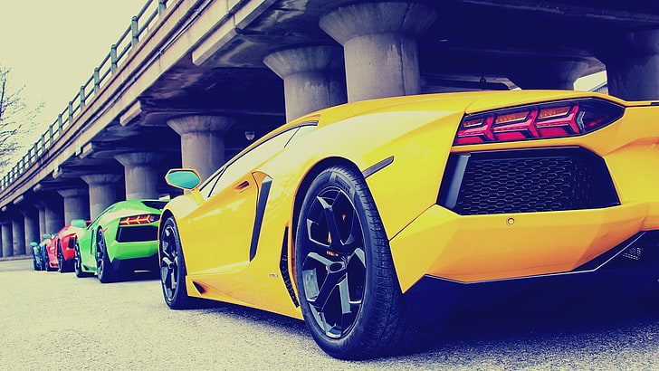 yellow super cars, Lamborghini, Lamborghini Aventador, yellow cars, HD wallpaper