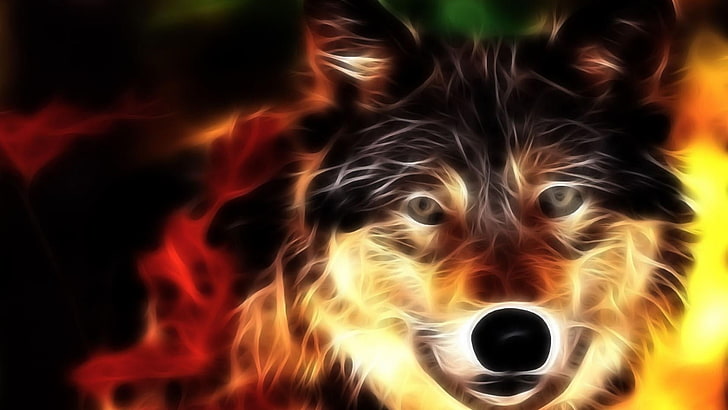 HD wallpaper: wolf, fire, flames, animal, fantasy, fantasy art, digital art  | Wallpaper Flare