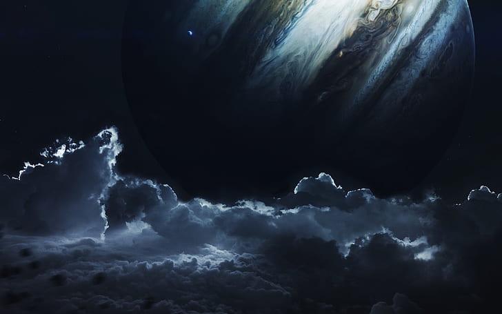 dark, space, clouds, planet, space art, digital art, Vadim Sadovski, HD wallpaper