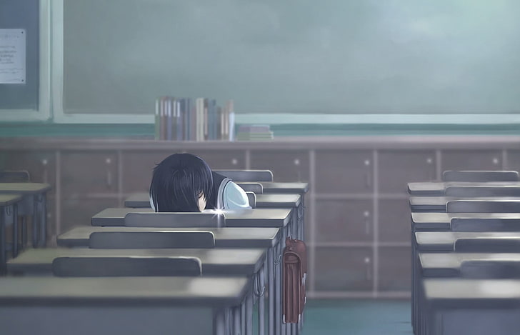 black-haired anime character wallpaper, anime girls, sleeping
