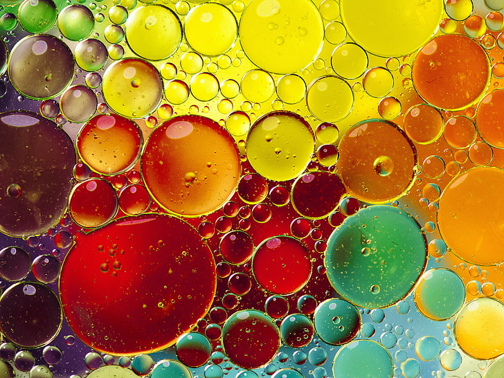 multicolored bubbles wallpaper, water, Shine, oil, ball, the air, HD wallpaper
