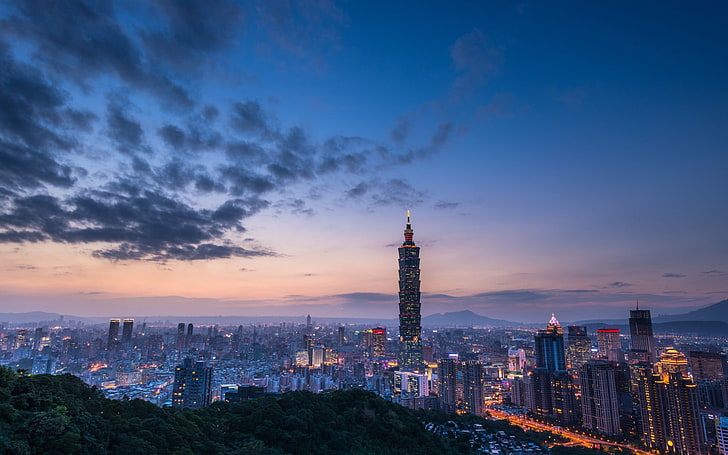 black tower, cityscape, Taipei 101, building, building exterior