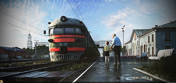 men's black pants, train, train station, transportation, mode of transportation, HD wallpaper