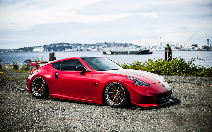 red Nissan 370Z, car, tuning, rechange, stance, sports Car, luxury
