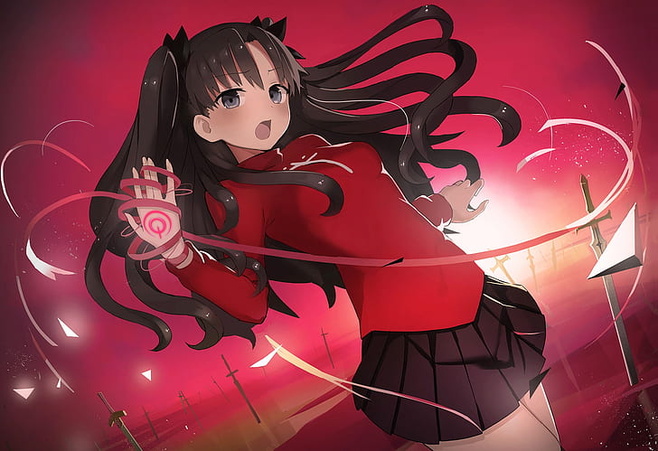 rin tohsaka, fate stay night: unlimited blade works, brown hair