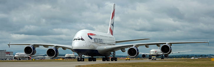 3840x1200 px, 861, A380, Airbus, Airbus A, aircraft, airplane, HD wallpaper
