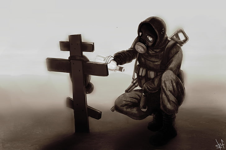 gas masks, S.T.A.L.K.E.R., apocalyptic, one person, human representation