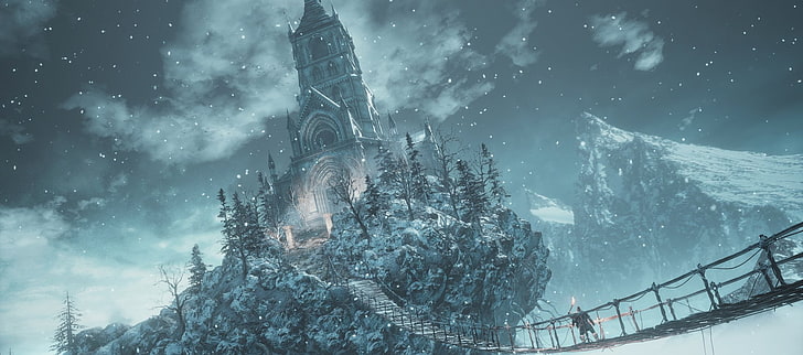 Dark Souls, Dark Souls III, Castle, Rope Bridge, Snow, Winter, HD wallpaper