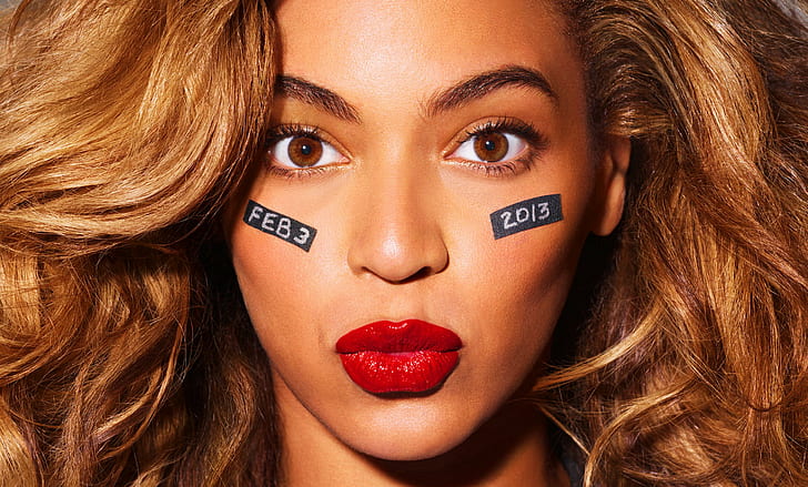 Beyonce, lips, hair, red lipstick, eyes, black, beauty, face, HD wallpaper