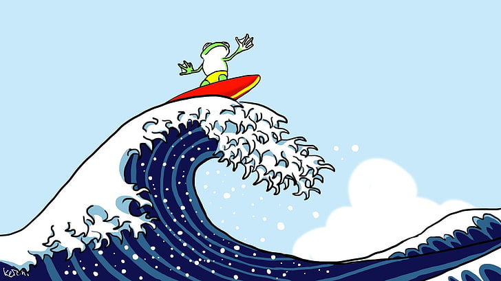 surfing frogs 1366x768  Animals Frogs HD Art
