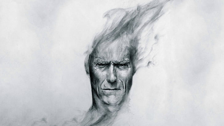 Clint Eastwood Vanishing HD, man's face sketch, disappearing, HD wallpaper