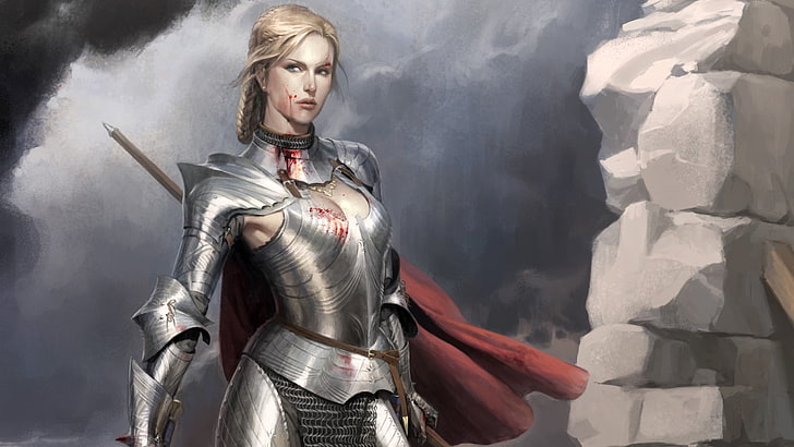 woman in knight suit illustration, fantasy art, artwork, one person, HD wallpaper