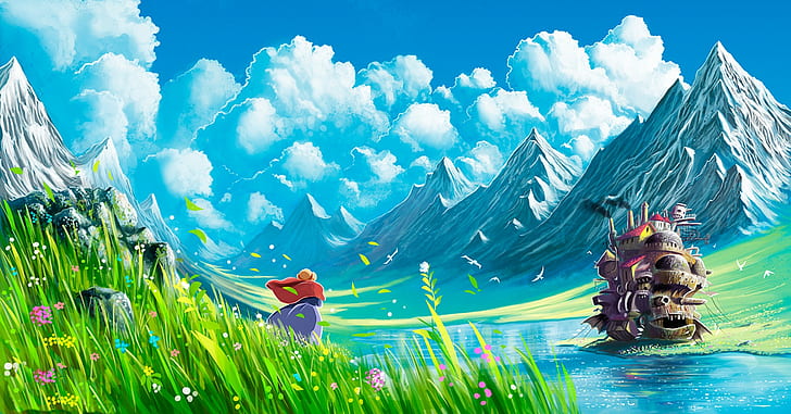 landscape  mountains  Studio Ghibli  Howls Moving Castle  anime, HD wallpaper