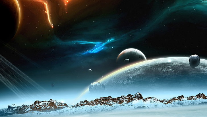 moon and star digital wallpaper illustration, space, planet, landscape, HD wallpaper