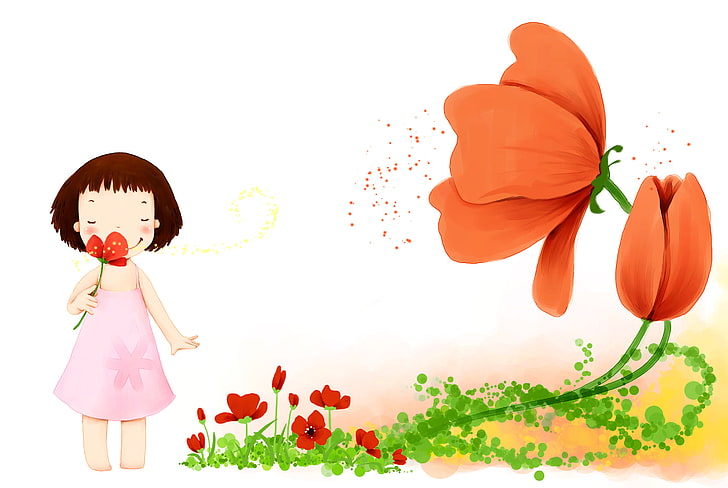 HD wallpaper: Cartoon, Flowers, Cute Girl | Wallpaper Flare