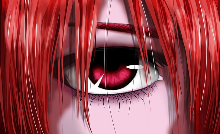 elfen lied lucy, red, close-up, full frame, people, eye, backgrounds