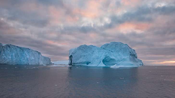 iceberg, sea, Arctic, nature, water, glacier, sky, cold temperature, HD wallpaper