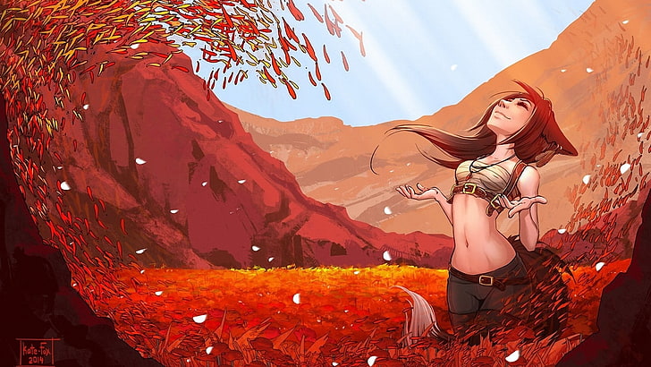 red-haired woman illustration, anime girls, artwork, fantasy art