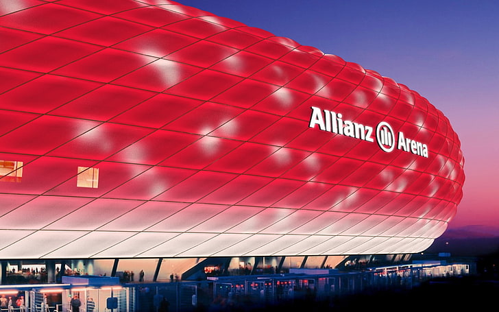 Allianz Arena, stadium, FC Bayern, Bayern Munchen, text, western script, HD wallpaper