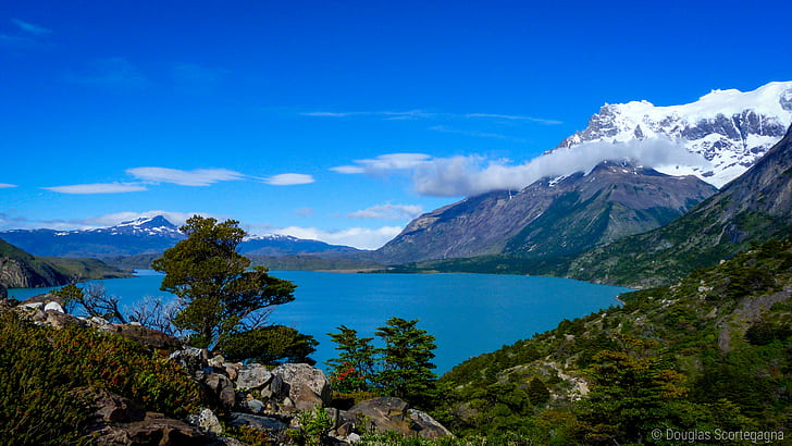 landscape photo of body of water surrounded by mountains, torres del paine national park, torres del paine national park, HD wallpaper