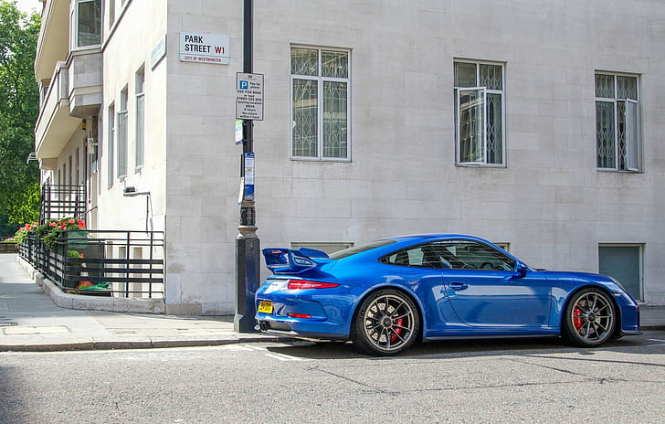 911, bleu, blue, cars, coupe, germany, gt3, porsche, HD wallpaper