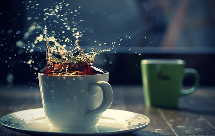 tea, liquid, splashes, cup, HD wallpaper