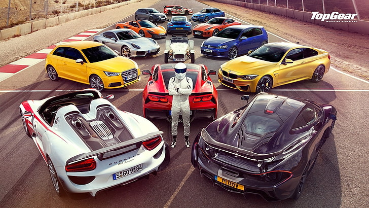 assorted stock cars, Top Gear, The Stig, Porsche 918 Spyder, McLaren P1, HD wallpaper