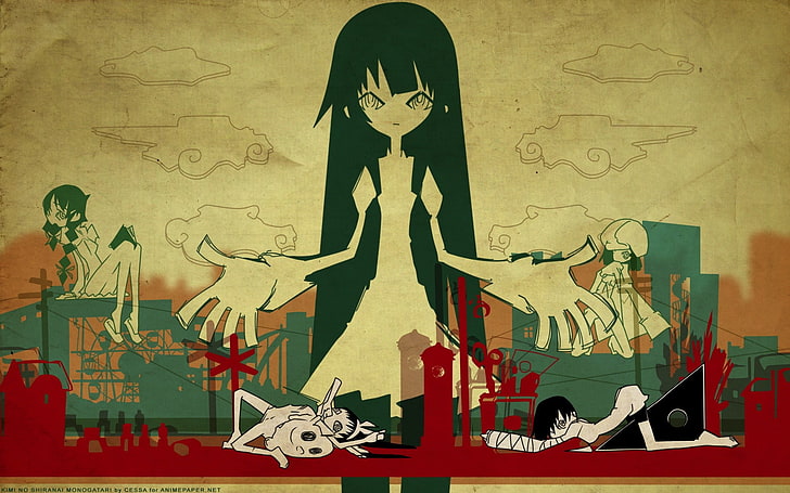 black-haired girl cartoon character, anime, Monogatari Series, HD wallpaper
