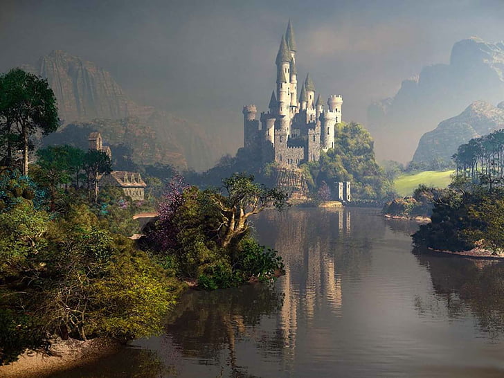 Hd Wallpaper The Lord Of The Rings Castle Lake Landscape