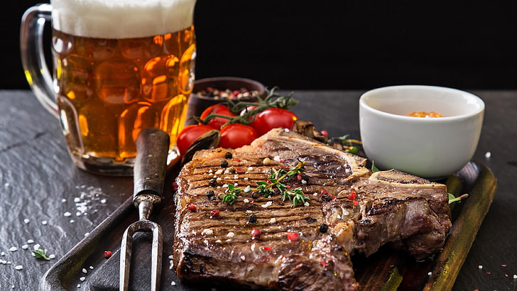 HD wallpaper: steak, meat, food, beef, animal source foods, beer, barbecue  | Wallpaper Flare