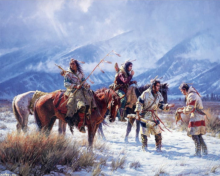 brown and white horse, Native Americans, nature, artwork, mammal, HD wallpaper