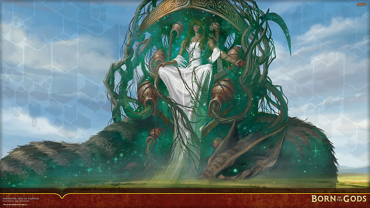 woman sitting on throne with leaves painting, Magic: The Gathering